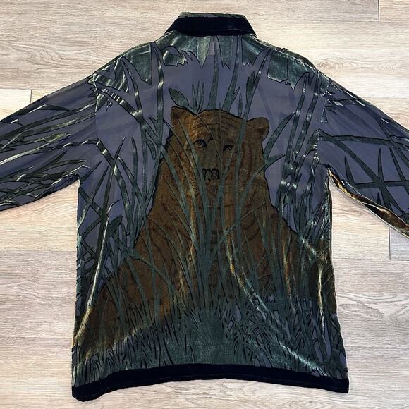 Ceta Italiana NEW Silk Sheer Velvet Tiger King Vacation Safari 70s Style Shirt - Picture 3 of 14